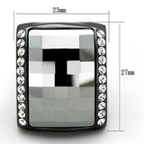 LO3207 - TIN Cobalt Black Brass Ring with Top Grade Crystal  in Black Diamond - Alamode