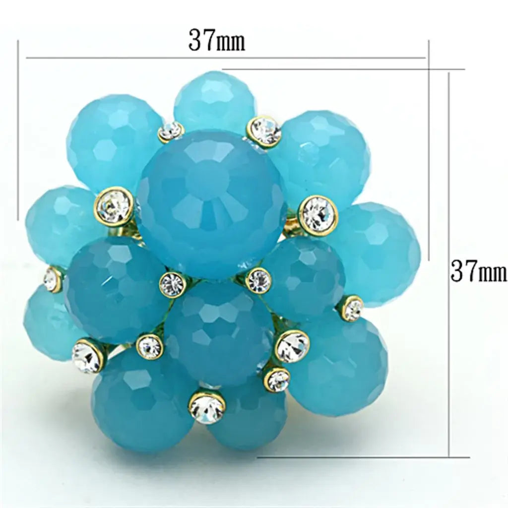 LO3212 - Gold Brass Ring with Synthetic Synthetic Glass in Sea Blue - Alamode - Flyclothing LLC