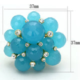 LO3212 - Gold Brass Ring with Synthetic Synthetic Glass in Sea Blue - Alamode - Flyclothing LLC