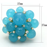 LO3212 - Gold Brass Ring with Synthetic Synthetic Glass in Sea Blue - Alamode