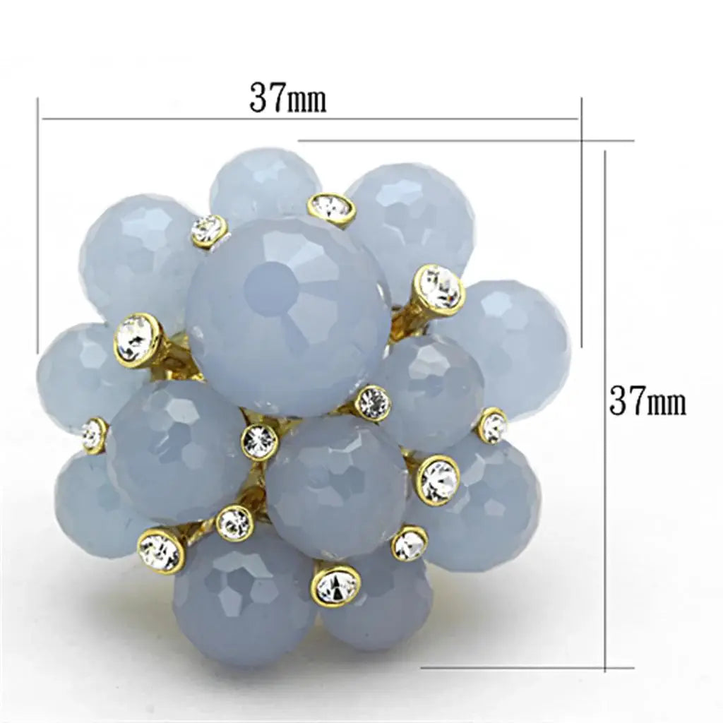 LO3214 - Gold Brass Ring with Synthetic Synthetic Glass in Gray - Alamode - Flyclothing LLC