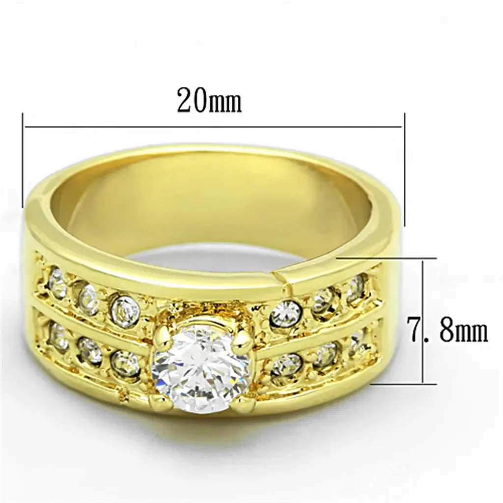 LO3218 - Gold Brass Ring with AAA Grade CZ in Clear - Alamode - Flyclothing LLC
