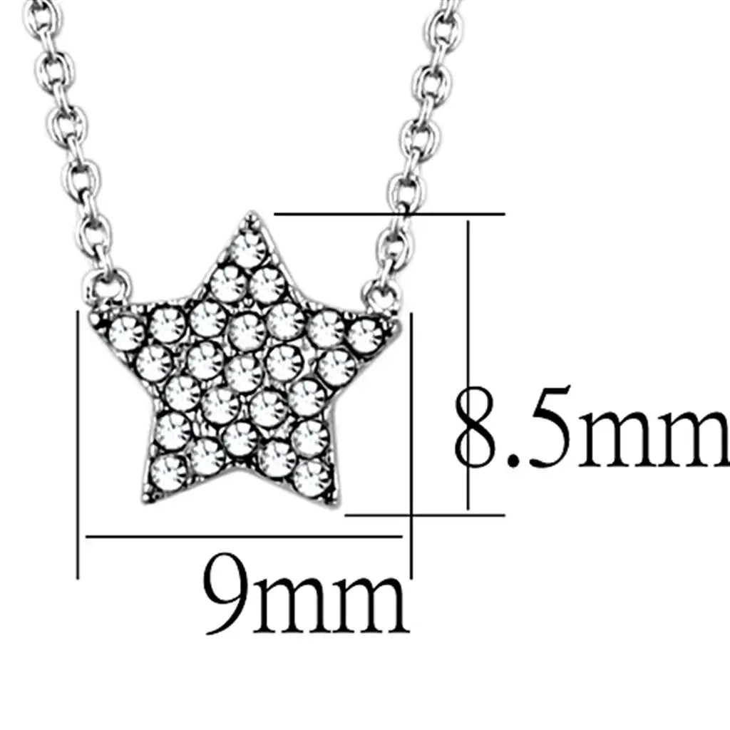 LO3225 - Rhodium Brass Necklace with Top Grade Crystal in Clear - Alamode - Flyclothing LLC