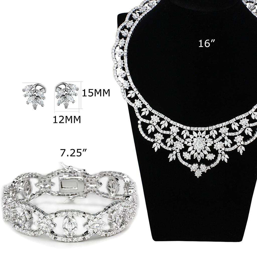 LO3291 - Rhodium Brass Jewelry Sets with AAA Grade CZ in Clear - Alamode - Flyclothing LLC