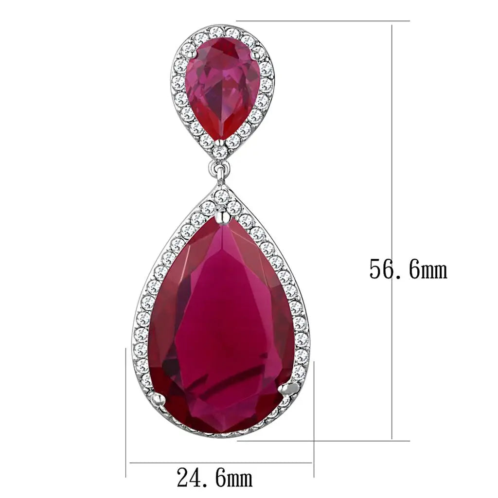 LO3296 - Rhodium Brass Earrings with AAA Grade CZ in Ruby - Alamode - Flyclothing LLC