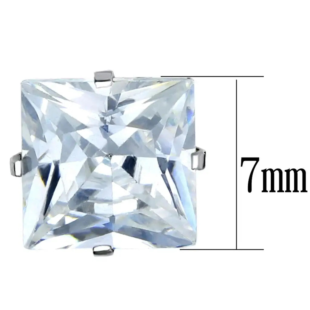 LO3315 - High polished (no plating) Stainless Steel Earrings with AAA Grade CZ in Clear - Alamode - Flyclothing LLC