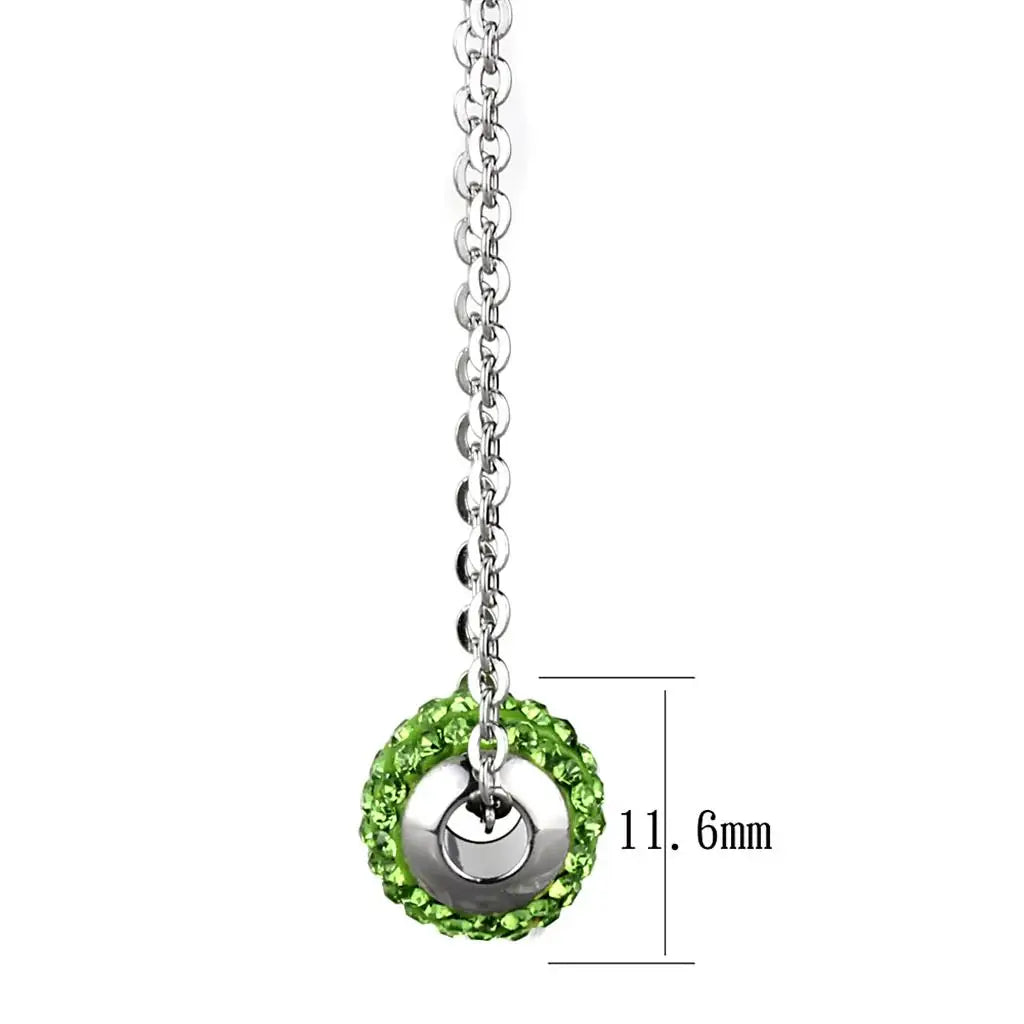 LO3330 - High polished (no plating) Stainless Steel Necklace with Top Grade Crystal in Peridot - Alamode - Flyclothing LLC
