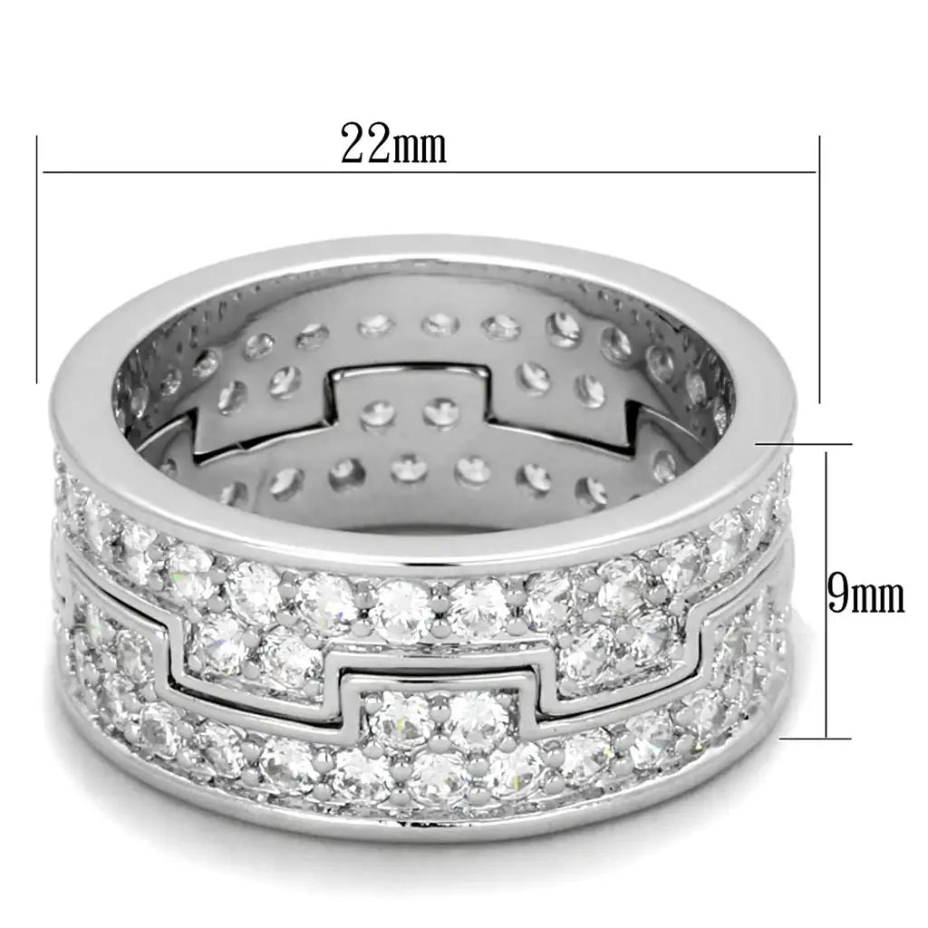 LO3348 - Rhodium Brass Ring with AAA Grade CZ in Clear - Alamode - Flyclothing LLC