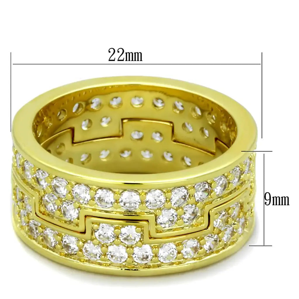 LO3349 - Gold Brass Ring with AAA Grade CZ in Clear - Alamode - Flyclothing LLC