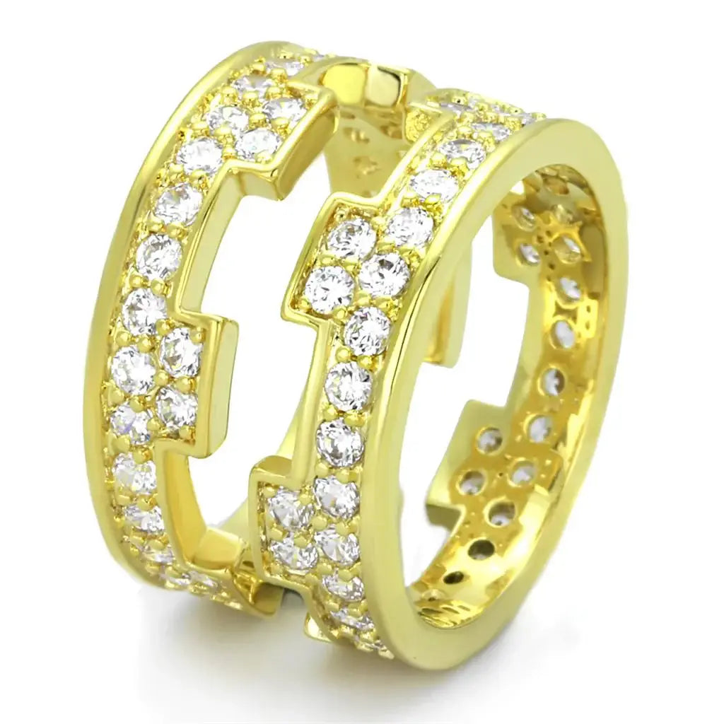 LO3349 - Gold Brass Ring with AAA Grade CZ in Clear - Alamode - Flyclothing LLC