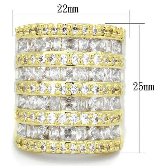 LO3359 - Gold Brass Ring with AAA Grade CZ  in Clear