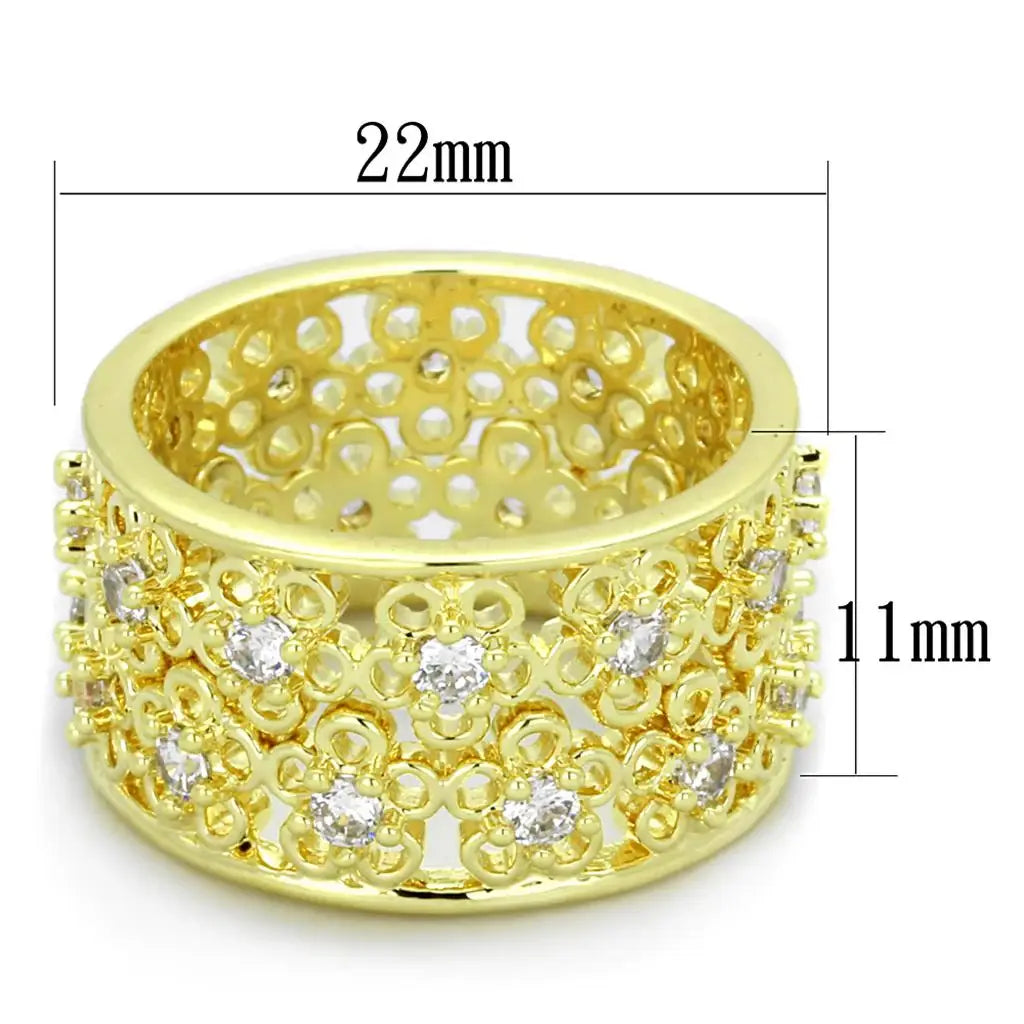 LO3363 - Gold Brass Ring with AAA Grade CZ in Clear - Alamode - Flyclothing LLC