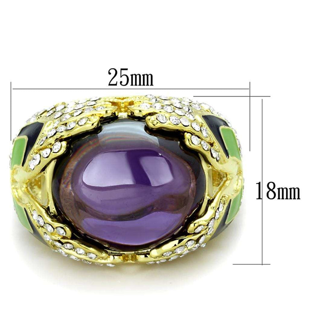 LO3367 - Gold Brass Ring with AAA Grade CZ in Amethyst - Alamode - Flyclothing LLC