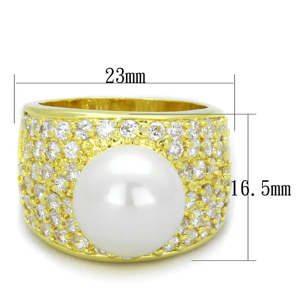 LO3385 - Gold Brass Ring with Synthetic Pearl in White - Alamode - Flyclothing LLC