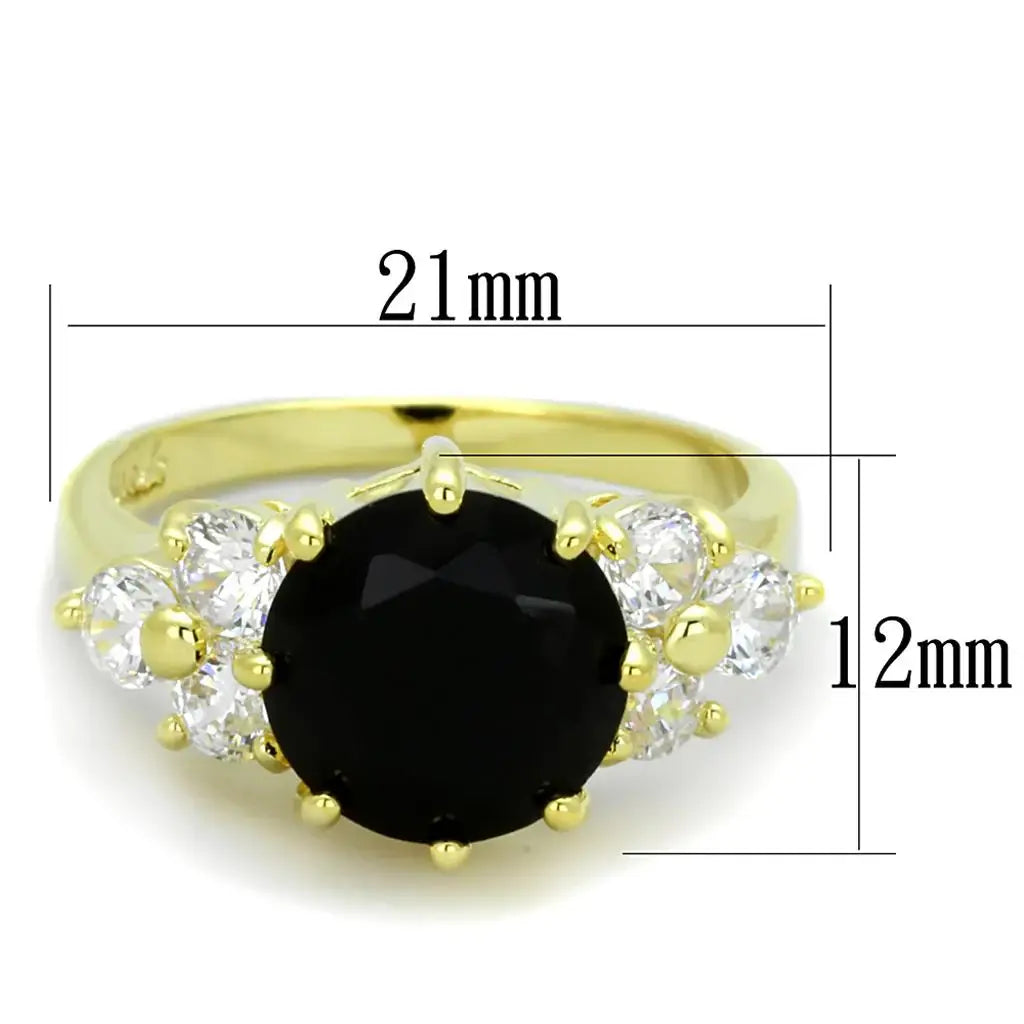 LO3386 - Gold Brass Ring with Synthetic Synthetic Glass in Jet - Alamode - Flyclothing LLC