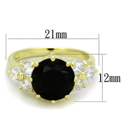 LO3386 - Gold Brass Ring with Synthetic Synthetic Glass in Jet