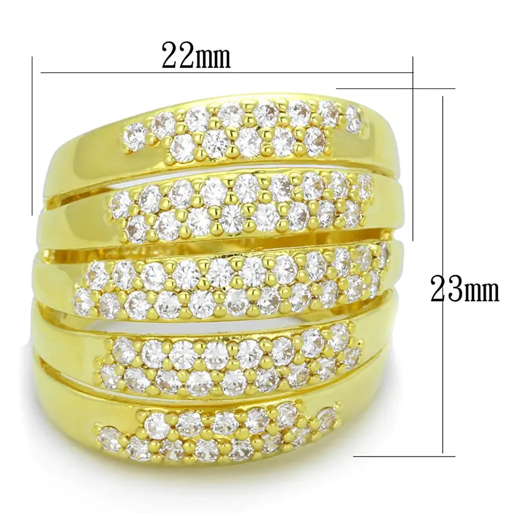 LO3408 - Gold Brass Ring with AAA Grade CZ in Clear - Alamode - Flyclothing LLC