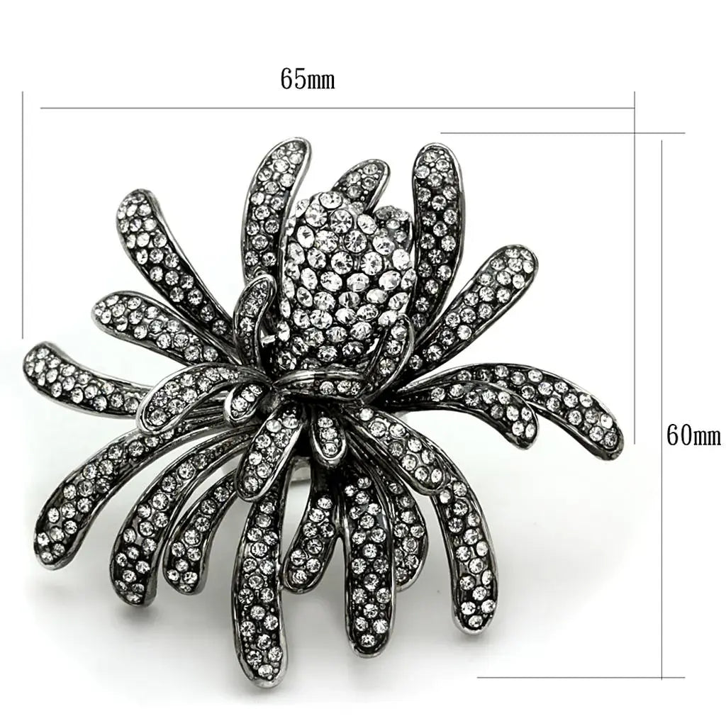 LO3444 - Rhodium Brass Ring with Top Grade Crystal in Clear - Alamode - Flyclothing LLC