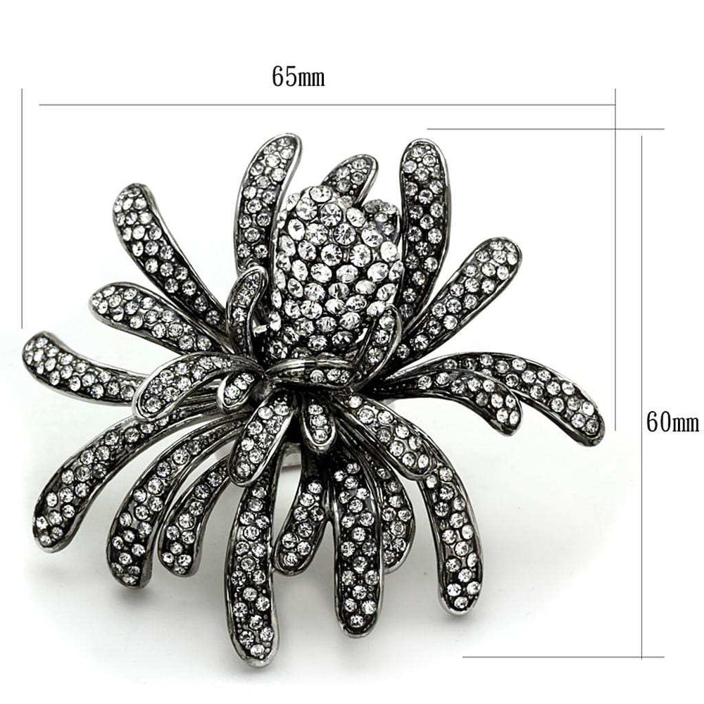 LO3444 - Rhodium Brass Ring with Top Grade Crystal in Clear - Alamode - Flyclothing LLC