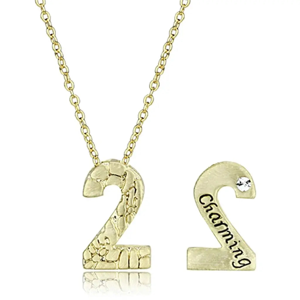LO3461 - Flash Gold Brass Chain Pendant with Top Grade Crystal in Clear - Alamode - Flyclothing LLC