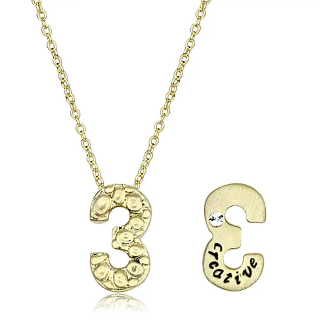 LO3467 - Flash Gold Brass Chain Pendant with Top Grade Crystal in Clear - Alamode - Flyclothing LLC
