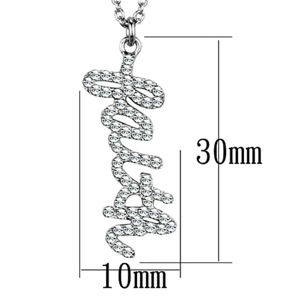 LO3488 - Rhodium Brass Chain Pendant with Top Grade Crystal in Clear - Alamode - Flyclothing LLC