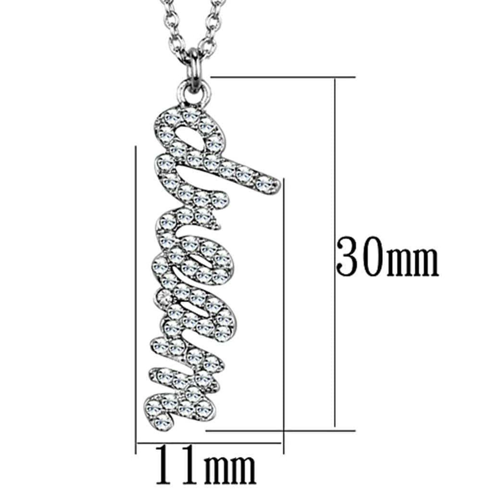 LO3489 - Rhodium Brass Chain Pendant with Top Grade Crystal in Clear - Alamode - Flyclothing LLC