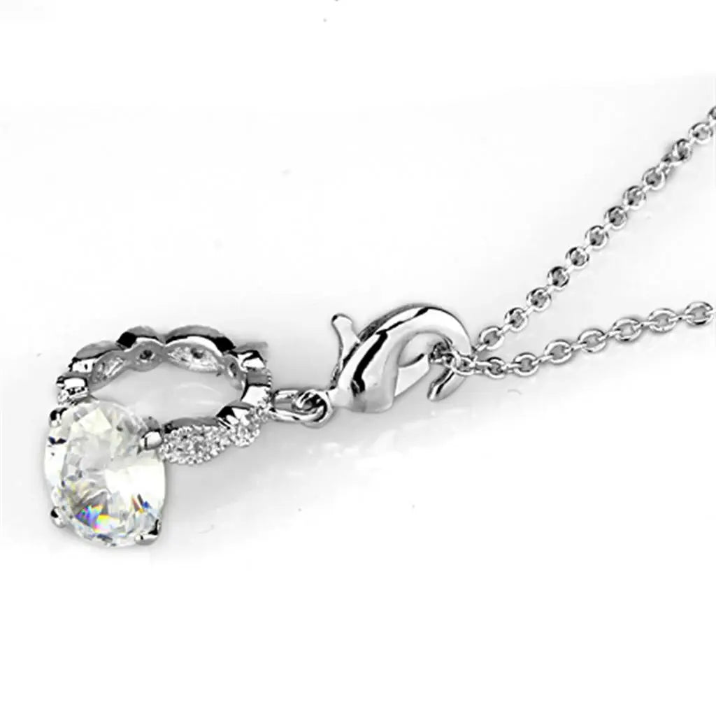 LO3490 - Rhodium Brass Pendant with AAA Grade CZ in Clear - Alamode - Flyclothing LLC