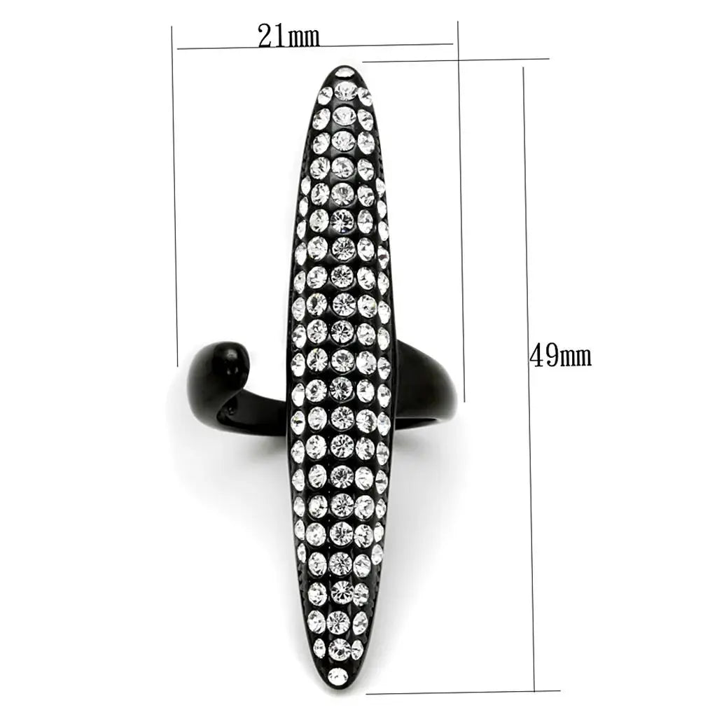 LO3510 - IP Black(Ion Plating) Stainless Steel Ring with Top Grade Crystal in Clear - Alamode - Flyclothing LLC