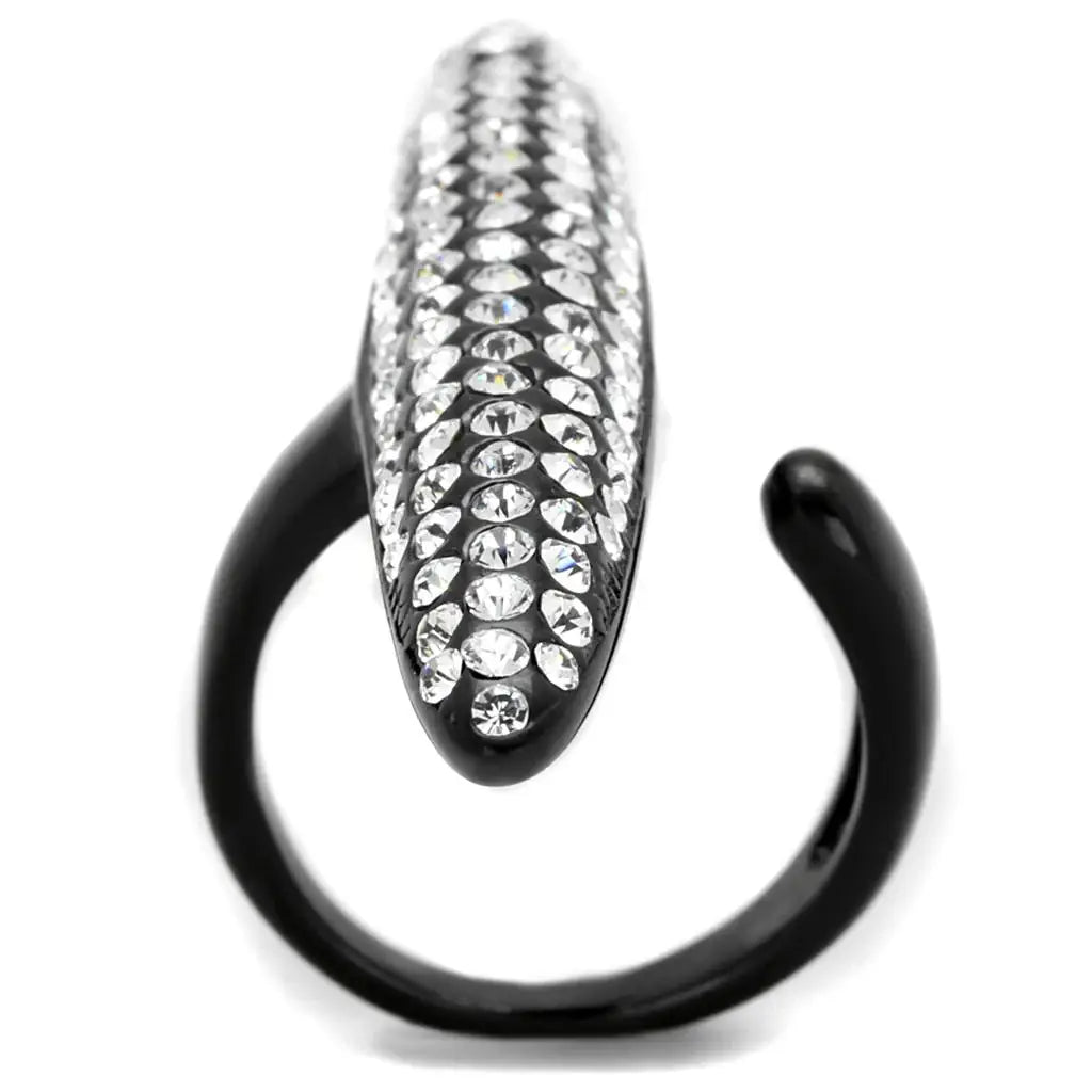 LO3510 - IP Black(Ion Plating) Stainless Steel Ring with Top Grade Crystal in Clear - Alamode - Flyclothing LLC