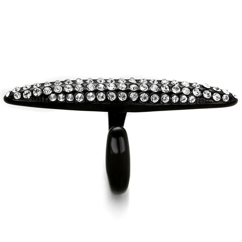 LO3510 - IP Black(Ion Plating) Stainless Steel Ring with Top Grade Crystal in Clear - Alamode - Flyclothing LLC