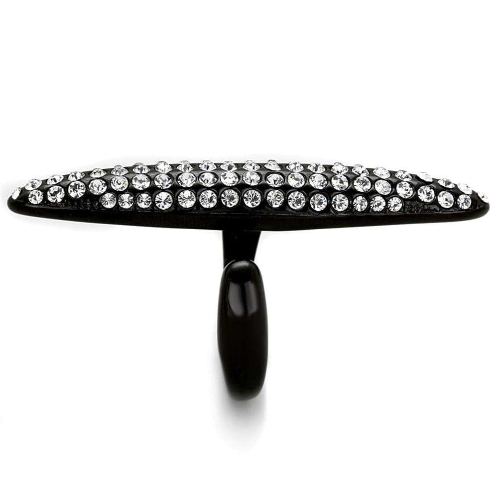 LO3510 - IP Black(Ion Plating) Stainless Steel Ring with Top Grade Crystal in Clear - Alamode - Flyclothing LLC