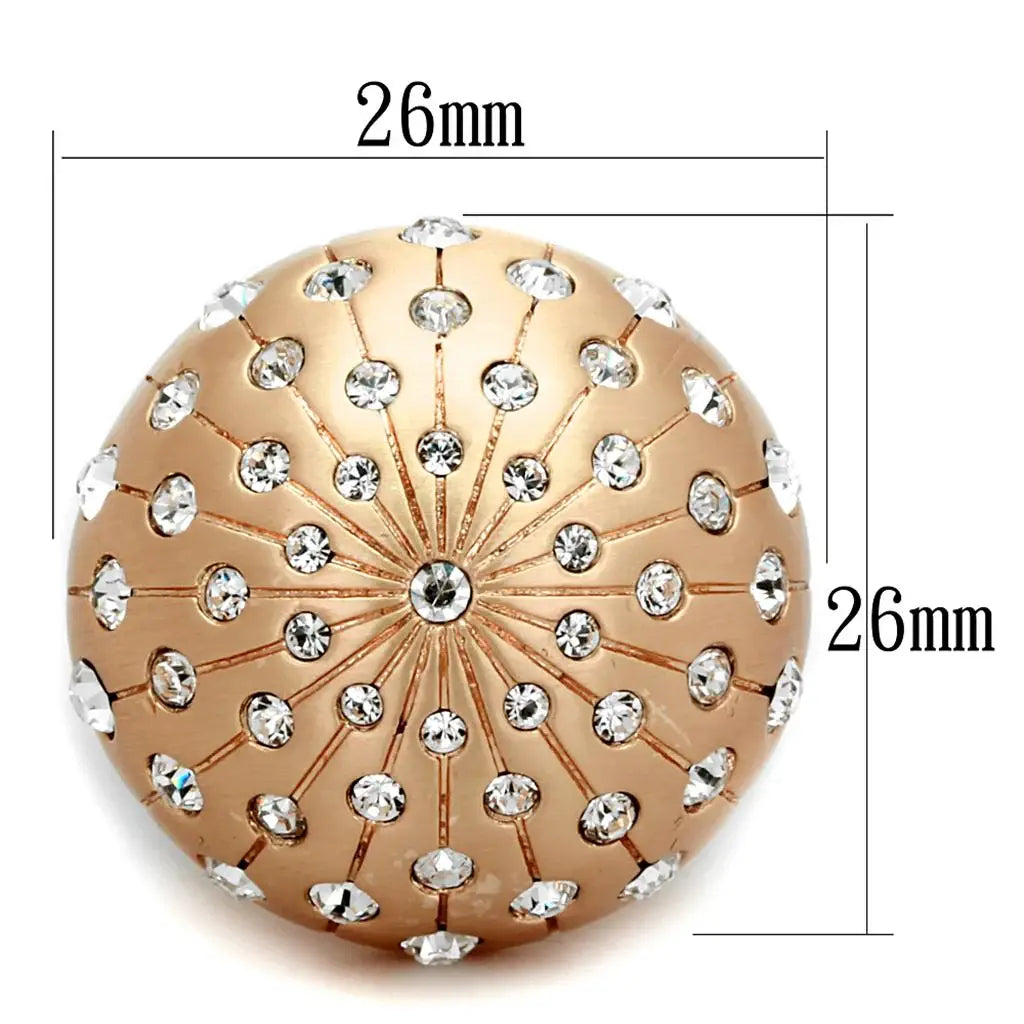 LO3514 - Rose Gold Brass Ring with Top Grade Crystal in Clear - Alamode - Flyclothing LLC