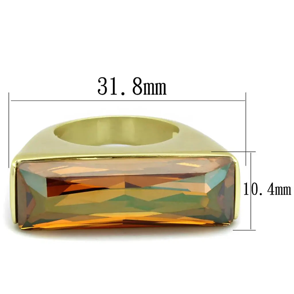 LO3516 - Gold & Brush Brass Ring with Top Grade Crystal in Champagne - Alamode - Flyclothing LLC
