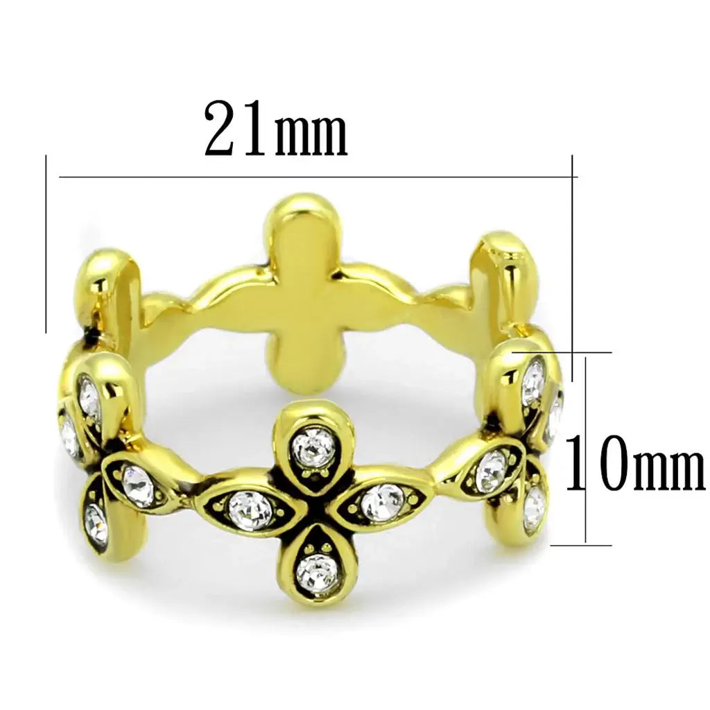 LO3518 - Gold Brass Ring with Top Grade Crystal in Clear - Alamode - Flyclothing LLC