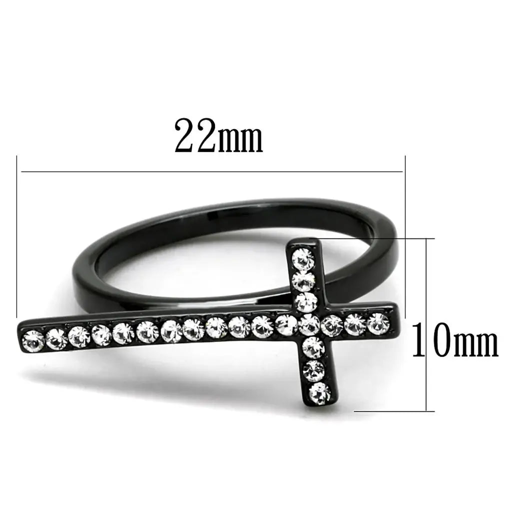 LO3522 - TIN Cobalt Black Brass Ring with Top Grade Crystal in Clear - Alamode - Flyclothing LLC
