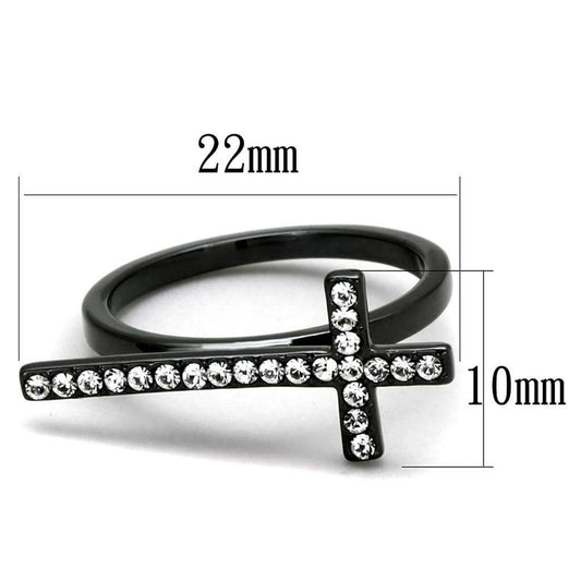 LO3522 - TIN Cobalt Black Brass Ring with Top Grade Crystal in Clear - Alamode - Flyclothing LLC