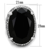 LO3534 - Rhodium Brass Ring with Synthetic Synthetic Glass in Jet - Alamode - Flyclothing LLC