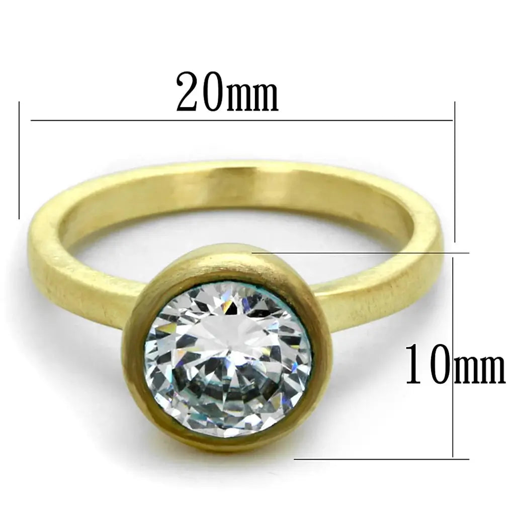 LO3538 - Gold & Brush Brass Ring with AAA Grade CZ in Clear - Alamode - Flyclothing LLC