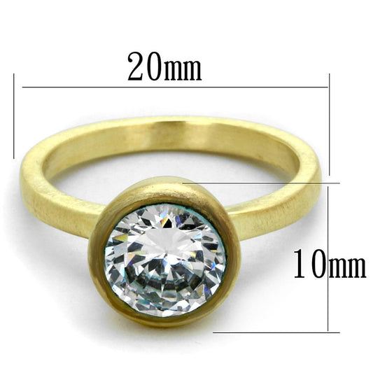 LO3538 - Gold & Brush Brass Ring with AAA Grade CZ  in Clear