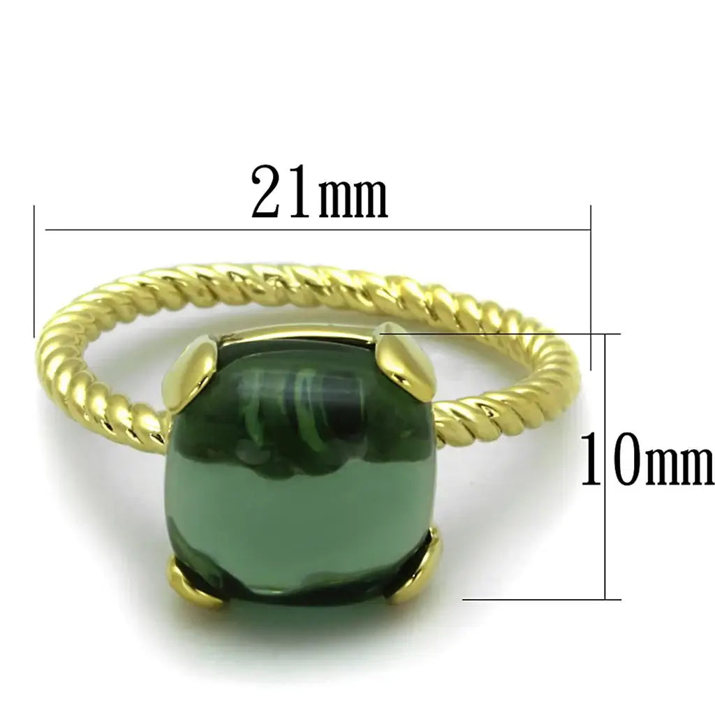 LO3546 - Gold Brass Ring with Synthetic Synthetic Glass in Emerald - Alamode - Flyclothing LLC