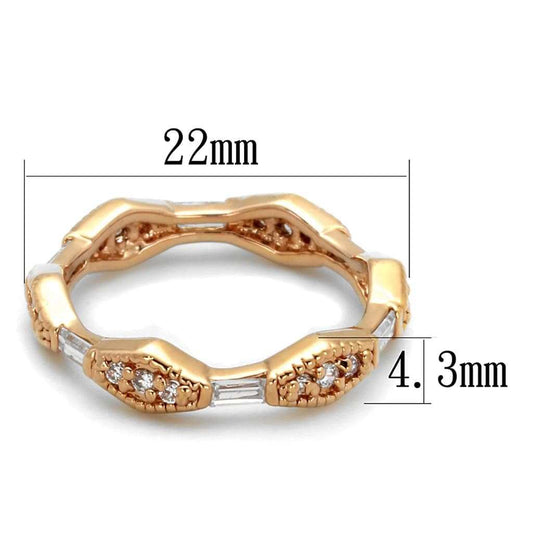 LO3553 - Rose Gold Brass Ring with AAA Grade CZ in Clear - Alamode - Flyclothing LLC