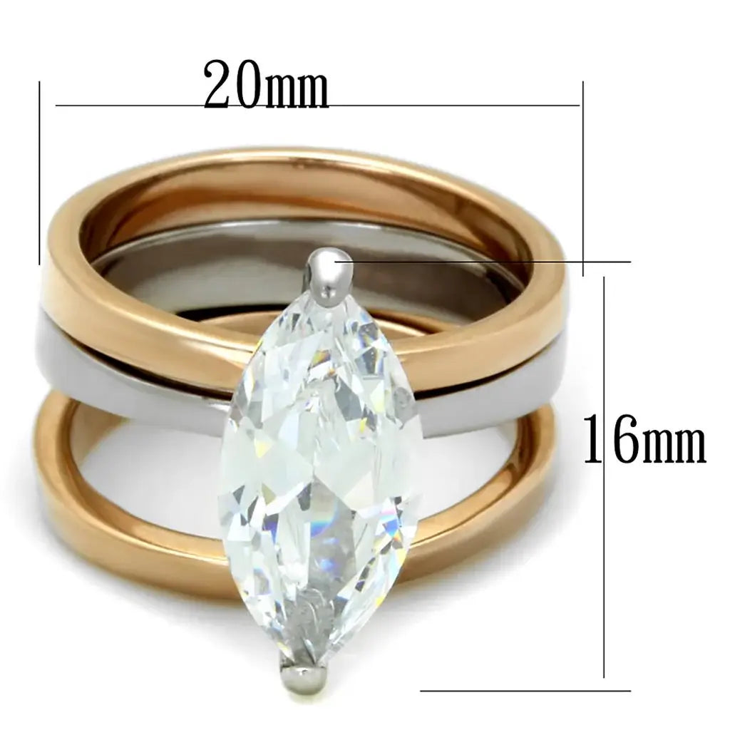 LO3554 - Two-Tone IP Rose Gold Stainless Steel Ring with AAA Grade CZ in Clear - Alamode - Flyclothing LLC