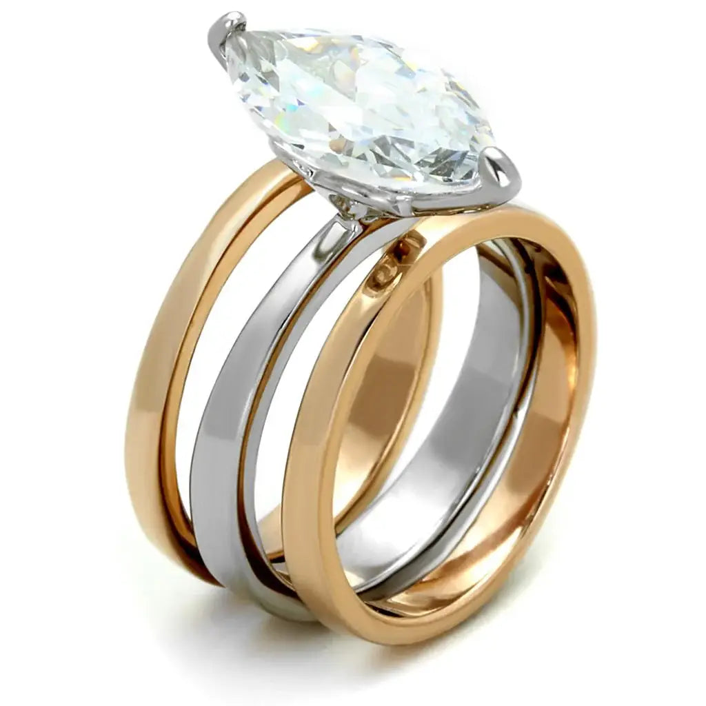 LO3554 - Two-Tone IP Rose Gold Stainless Steel Ring with AAA Grade CZ in Clear - Alamode - Flyclothing LLC