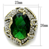 LO3588 - Flash Gold Brass Ring with Synthetic Synthetic Glass in Emerald - Alamode