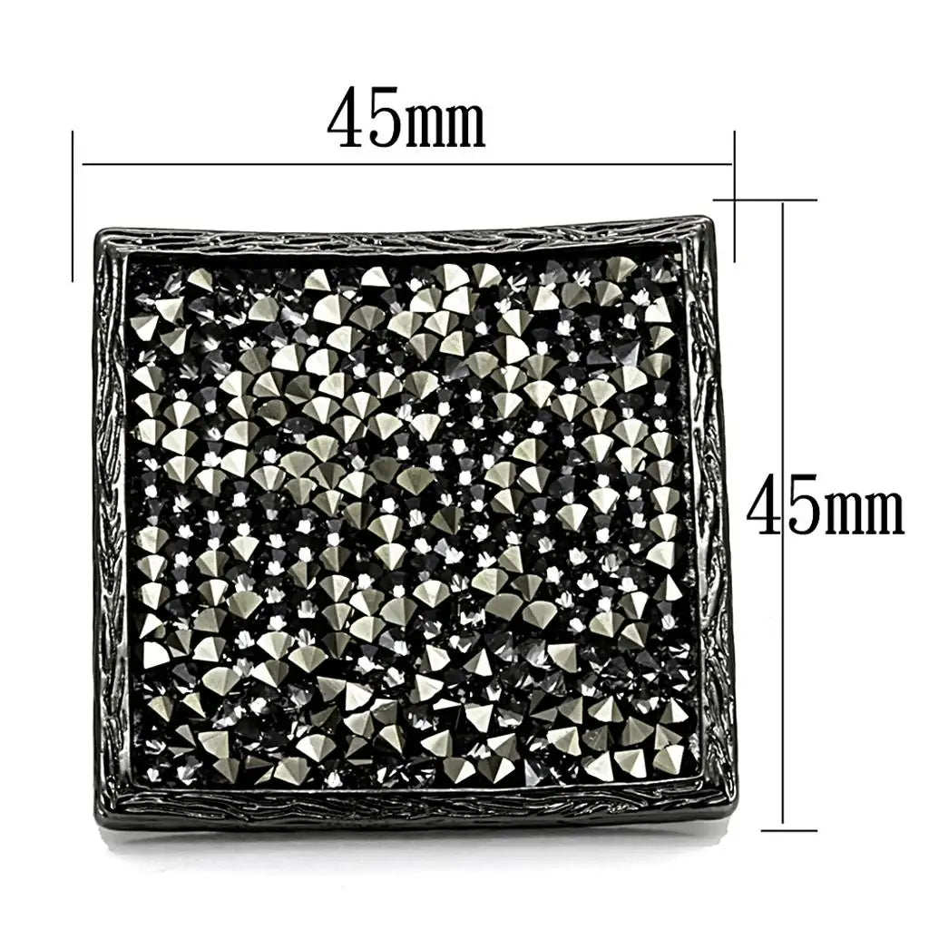LO3589 - TIN Cobalt Black Brass Ring with Top Grade Crystal in Light Gray - Alamode - Flyclothing LLC
