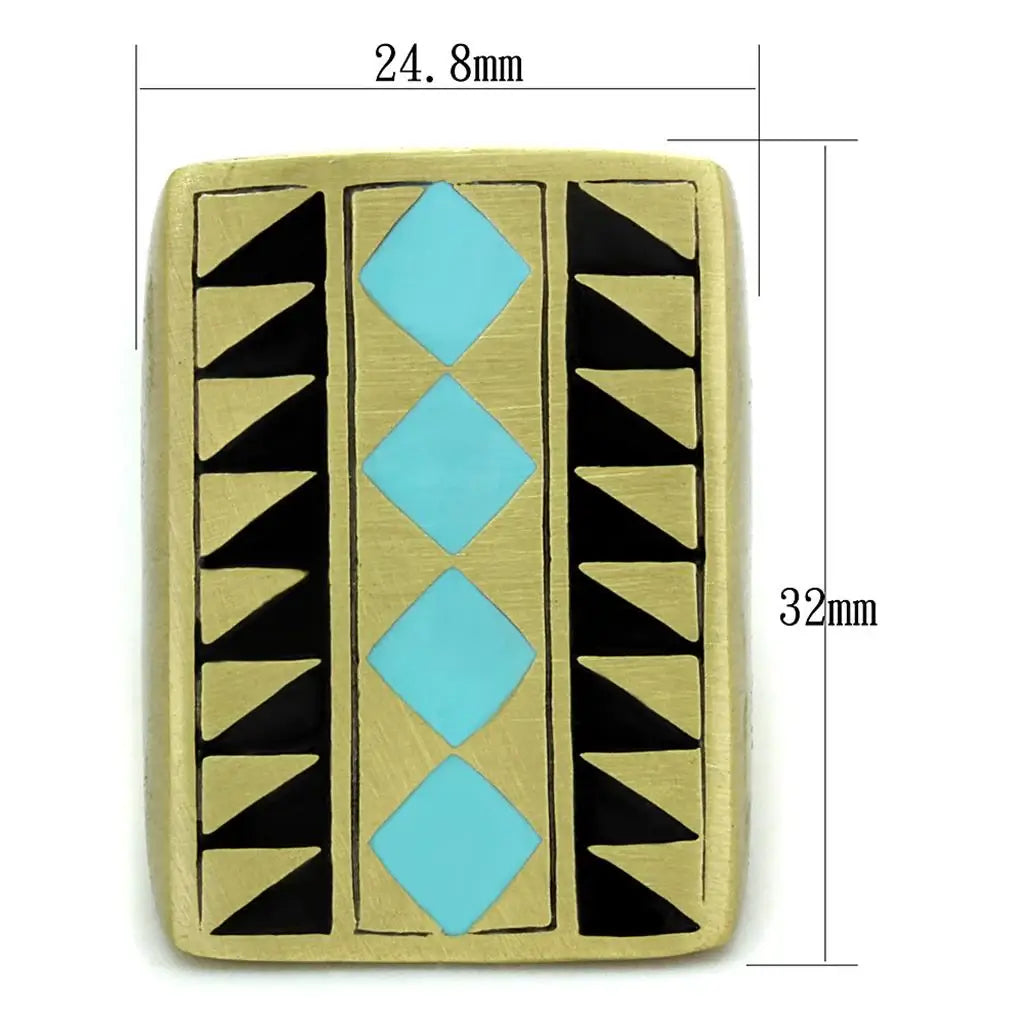LO3595 - Antique Copper Brass Ring with Epoxy in Turquoise - Alamode - Flyclothing LLC