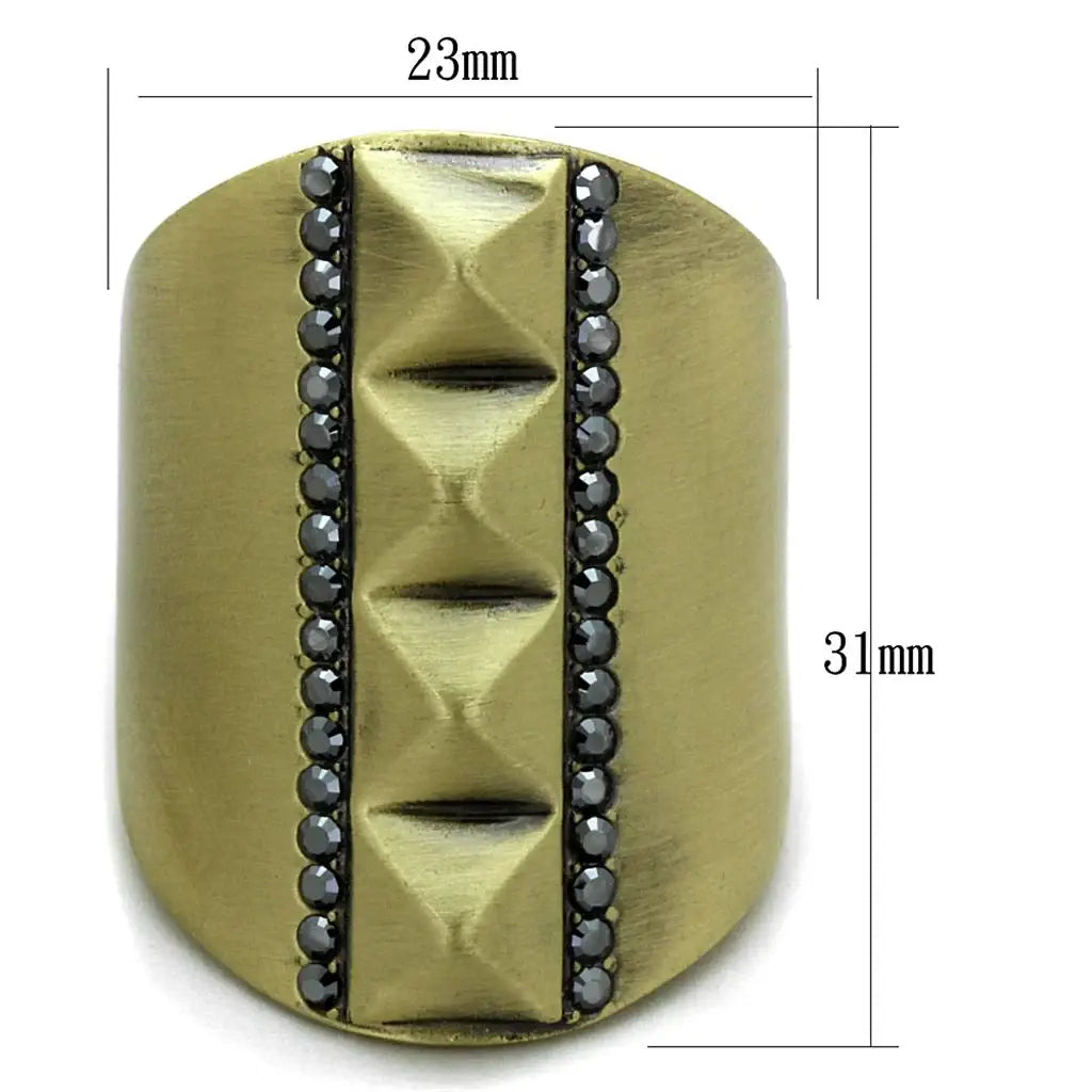 LO3608 - Antique Copper Brass Ring with Top Grade Crystal in Hematite - Alamode - Flyclothing LLC