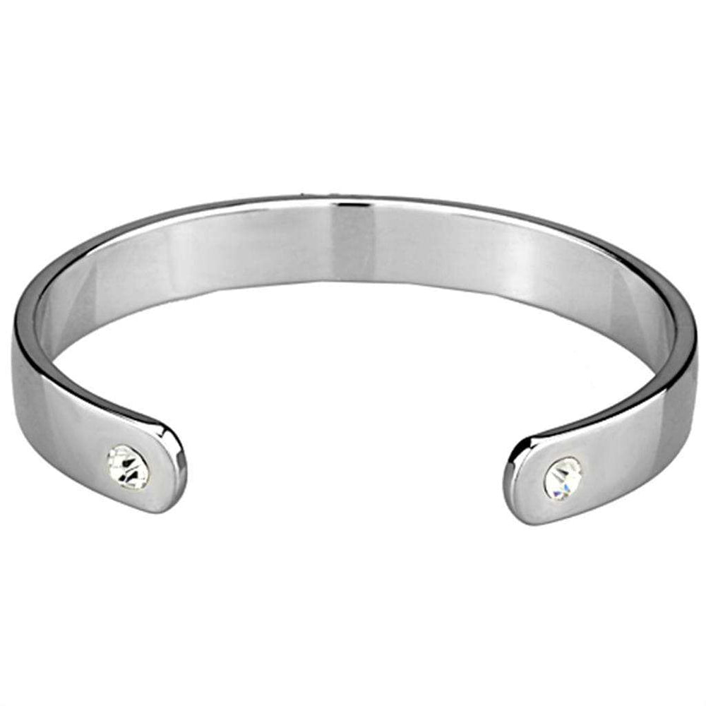 LO3629 - Reverse Two-Tone White Metal Bangle with Top Grade Crystal in Clear - Alamode - Flyclothing LLC