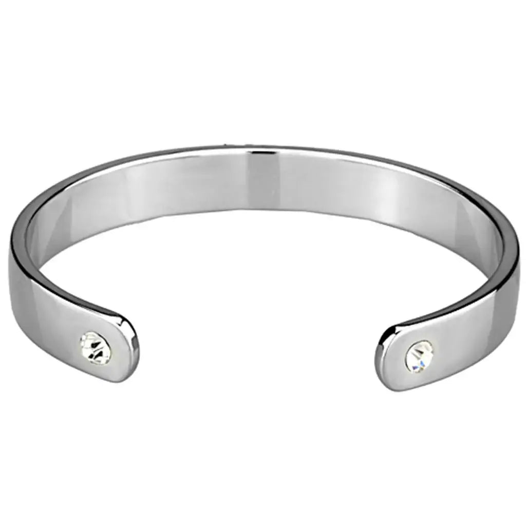 LO3633 - Reverse Two-Tone White Metal Bangle with Top Grade Crystal in Clear - Alamode - Flyclothing LLC
